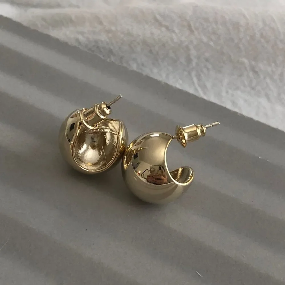 18K Gold Plated Champagne Light Gold Small Dome Chunky Earrings - Picture 6 of 6